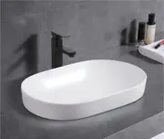 550x370x140mm ABS Dora Gloss White Ceramic Oval Semi-Inset Basin