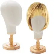 2 Pcs Wig Stand with Head 23 Inch Linen Mannequin Head with Wooden Stand Canv...