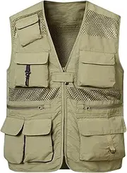 [AKTQL88] Men's Multi Pocket Vest Outdoor Fishing Waistcoat Sleeveless Casual Gilet Mesh Breathable Photography Travel Gilet