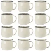 12x Coloured Enamel Belly Mugs Steel Outdoor Camping Coffee Cup 375ml Cream/Grey