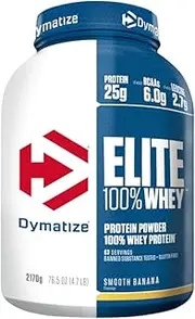 Dymatize Elite 100% Whey Smooth Banana 2170g - High Protein Low Sugar Powder + Whey Protein and BCAAs, White