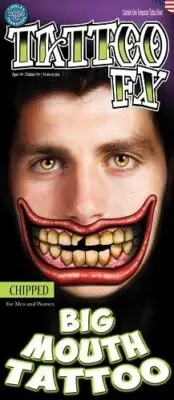 Big Mouth Chipped Teeth Temporary Tattoo Tinsley Transfers Fancy Dress