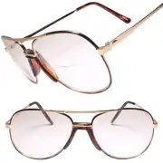 Gold Square Oversized Old School Vintage 80s Bifocal 3.25 Reading Reader Glasses