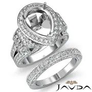 Diamond Engagement Ring Pear Pave Bridal Sets Semi Mount 14k Gold White 3.65Ct
