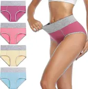 Syhrm Ladies High Waist Knickers Women's Cotton Briefs Underwear Full Back Coverage Panties 4 Pack Multicolored05 M