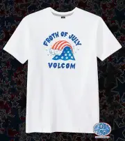New Volcom Froth Of July Mens Wave Red White Blue T-Shirt