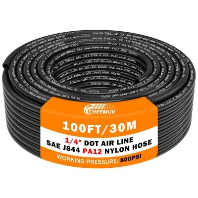 CheeMuii 100 FT 1/4 DOT Air Line 1/4" PA12 Nylon Pneumatic Tubing 30.5 Meter ...