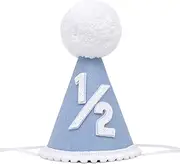 YOUAME Boys Blue Half Birthday Hat - Boys 1/2 Birthday Party Decorations,1/2 Birthday Cake Smash Party Hat Outfit,Blue Party Crown For Six Months Baby,Half Way To One Cone Hat Photo Props