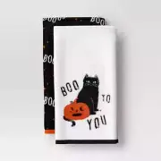 Hyde & EEK 2 pk Halloween 'Boo to You' Black Cat Hand Towel White