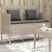 Garden Bench with Cushions Light Grey Poly Rattan Patio Seating