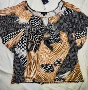 Espresso Beverly Hills Women's Animal Print Flutter Sleeve Top Sz M New W Tags