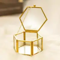 在飛比找ETMall東森購物網優惠-森系永生花diy婚禮戒指盒透明玻璃金色首飾盒收納盒飾品盒小清