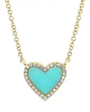 Moon & Meadow 14K Yellow Gold Kate Turquoise & Diamond Heart Pendant Necklace, 18