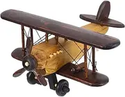 Vintage Wooden Biplane Model Retro Airplane Ornament for Home Decor Office Boys and Girls Room