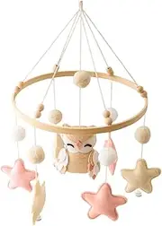 Animals Baby Mobile Made of Felt, Mobile Baby Bed Mobile Changing Table with Safari Owl, Hanging Bed Bell, Baby Wind Chime for Baby Room Decoration, Gift for Baby Boys and Girls (Pink)