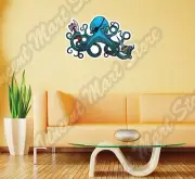 Fearful Blue Octopus Pirate Black Eye Patch Wall Sticker Interior Decor 25"X18"