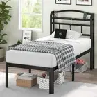 Twin Size Bed Frame - Storage Headboard with Charging Station, Easy Assembly,