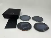ANNA SET Of 4 PEDRA COASTERS NEW "SMOKE" NATURAL AGATE STONE SLICES from BRAZIL