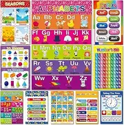 YEEBAY Preschool Educational Posters for Toddlers, Classroom Decorations, Pre-K, Kindergarten, Daycares, Classroom, Homeschool Supplies Materials, 10 Learning Posters for Wall Decor