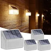 Lacasa Solar Fence Lights Outdoor, 4 Pack 24 LED Solar Deck Lights Waterproof Accent Wall Lights, Up All Night Lighting for Garden Step Patio Backyard Porch Pathway, 50LM Warm White