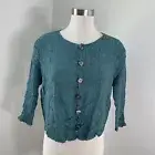 NEW Cp Shades Womens Small Button Up Textured Crinkled Top Teal Shirt