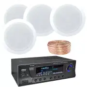 Pyle Bluetooth Home Theater Receiver, 4x 8'' 250W 2-Way In-Ceiling White Speaker