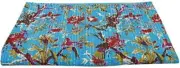 Indian Handmade Bird Print Patchwork Twin Cotton Kantha Quilt Throw Blanket