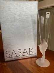 Sasaki Crystal 24% Lead Wings Flute Champagne Crystal Glasses-2-NWT