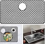 Sink Protectors for Kitchen Sink, 28 * 15‘’ Silicone Sink Mats for Bottom of Farmhouse Stainless Steel Porcelain with Rear Drain Hole for Sink Bowl | Heat-resistant | Easy-clean | Black