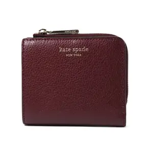 KATE SPADE 燙金LOGO荔枝紋對開釦式短夾-櫻桃紅 色