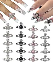 Planet Nail Charms 20Pcs Nail Charms for Acrylic Nails Y2K 3D Nail Rhinestones Gems Silver Diamond Nail Jewelry Kawaii DIY Nail Art Decoration Supplies for Girls and Women (Pink,Silver,Black,Galaxy)