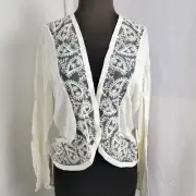 Reba Open Sweater Thin Decorative Lace Front Long Sleeves Cream Size XL New $78