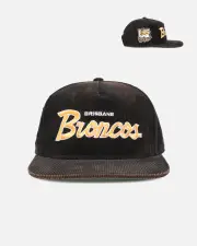 [New Era] New Era Brisbane Broncos 'Nrl Golfer Washed Black' Pre-curved Corduroy Golfer Snapback Washed Black - Size ONE ONE Washed Black