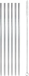 [BambooMN] Reusable Stainless Steel Metal Drinking Straws - 8.5" Thin Straight Straws w/ 2x Cleaning Brushes - 12 Pack