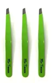 Mr Tweeze Stainless Steel Slant Tweezers, Green (3 Pack) Compares to TweezerGuru