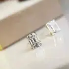 4ct Emerald Cut Natural Moissanite Solitaire Stud Earrings 14k White Gold Plated