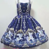 在飛比找蝦皮購物優惠-二手Angelic Pretty AP正品 水晶馬紺色JSK