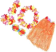 TOPPERFUN Hawaii Tropical Grass Skirt Kids Grass Skirt Set Flower Necklace Headband Bra Hawaiian Party Outfit Elastic Waistband