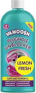 Vamoosh Plughole Unblocker, Drain Unblocker Bathroom - Dissolves Hair, Bleach-Free Bathroom Sink Unblocker, Septic Tank Safe, Fast Acting, Safe & Powerful - 2 Doses (600ml)