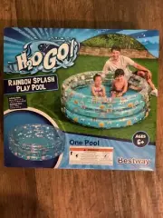 H2O GO! Rainbow Splash Play Pool Inflated 59”x59"x21" (118 gallon) Ages 6+