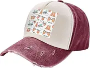 [pvinnk] Funny Cute Animal Sloth Music Print Distressed Baseball Cap Adjustable Hat with Classic Unisex Style for All Seasons, Dark Red, One Size