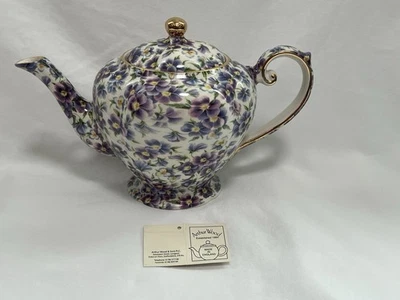 ARTHUR WOOD & SONS TEAPOT Floral PANSIES CHINTZ GOLD TRIM STAFFORDSHIRE ENGLAND