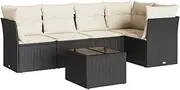 vidaXL Garden Furniture Set - Poly Rattan 6-Piece Outdoor Modular Patio Sofa with Cushions, Storage & Glass Table - Black/Cream, 234x124x69 cm