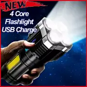 Rechargeable COB LED Flashlight Night Outdoor Camping Portable Bright Hand Torch