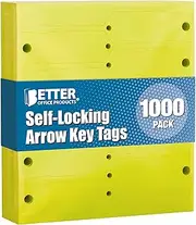 Better Office Products Self-Locking Arrow Key Tags, 1,000 Per Pack, 4.5" x 0.75", Plastic ID Key Tags, Precision Die Cut, (Yellow)
