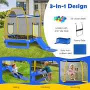 Costway3-in-1 7FT Kids Trampoline with Slide &amp; Ladder &amp; Ocean Balls-Blue