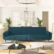 Convertible Folding Sofa Bed, Comfy Blue Velvet Sleeper Couch, Adjustable Lounge Futon for Living Room, Guest, Dorm