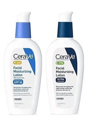 *CeraVe AM/PM Facial Moisturizing Lotion Skin Care Set Ultra Lightweight 3oz*