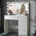 White 5 Drawers Vanity Dressing Table Set 11 LED Bulbs Make up Desk with Mirror