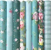 Mililanyo 8 PCS 18x22 inch Cotton Fabric Green Floral Rose Fat Quarters Fabric Pre-Cut Quilt Squares for Patchwork Quilting and DIY Sewing Projects
